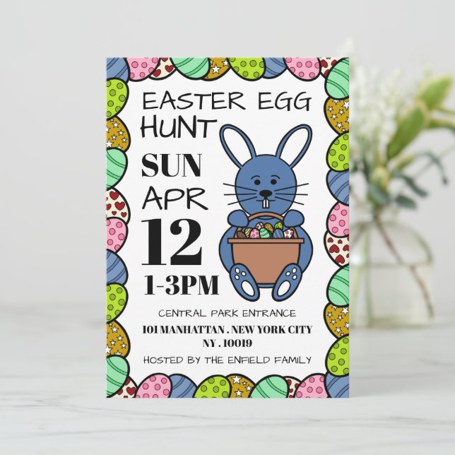 Blue Easter Bunny, Easter Egg Hunt Announcement (Standing Front)