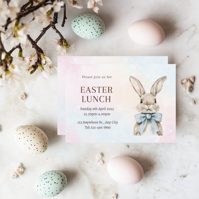 Blue Easter Bunny Lunch  Invitation (Pastel Easter Bunny Invitation)