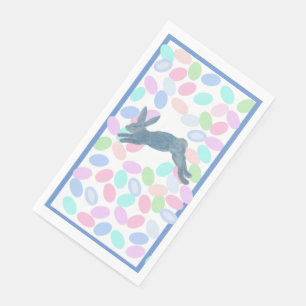 Blue Easter Bunny Rabbit Eggs Paper Napkin