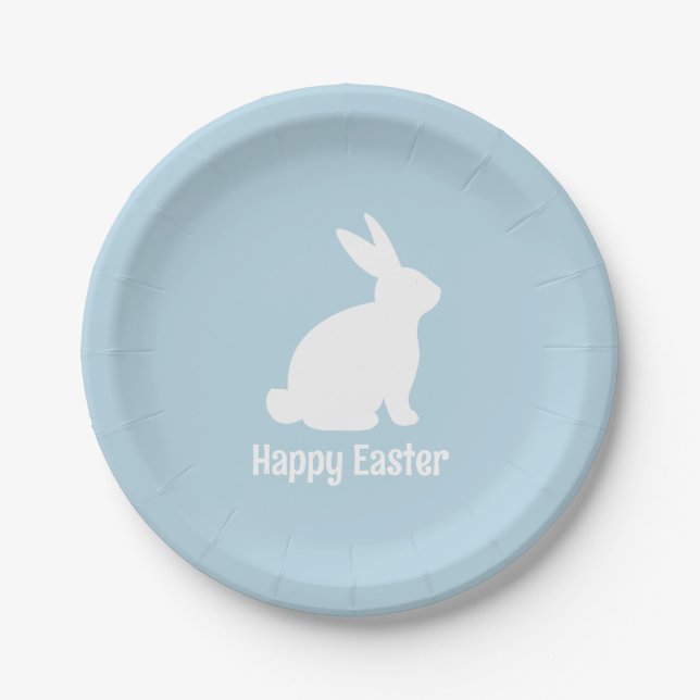 Blue Easter Bunny Spring Birthday Party Paper Plate (Front)