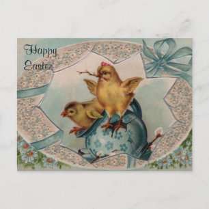 Blue Easter Egg and Chicks Vintage Postcard