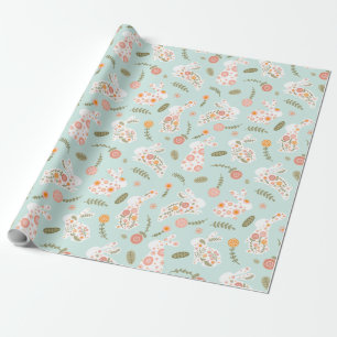 Blue Easter Rabbit Illustration Abstract Bunny Wrapping Paper