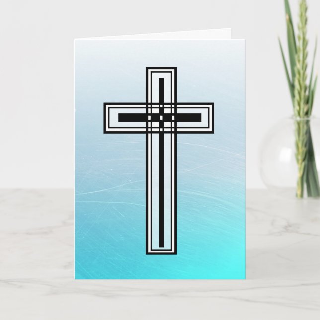 Blue Easter Religious Cross and Quote Card (Front)