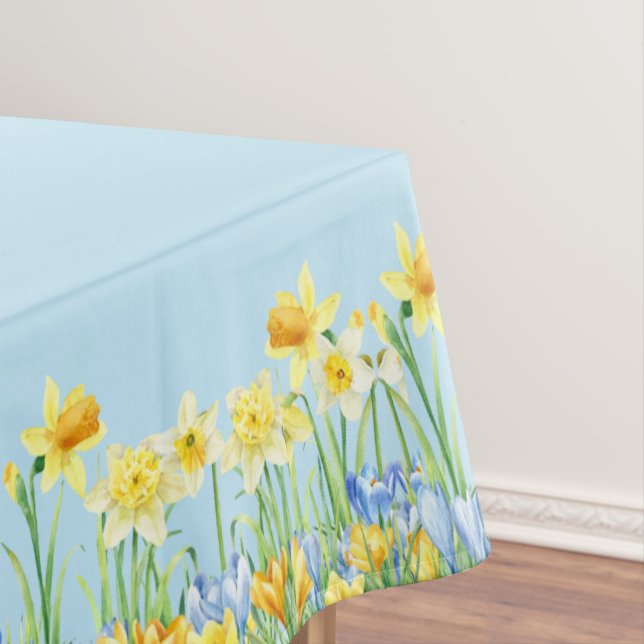 Blue Easter Spring Floral Flowers Tablecloth (In Situ)