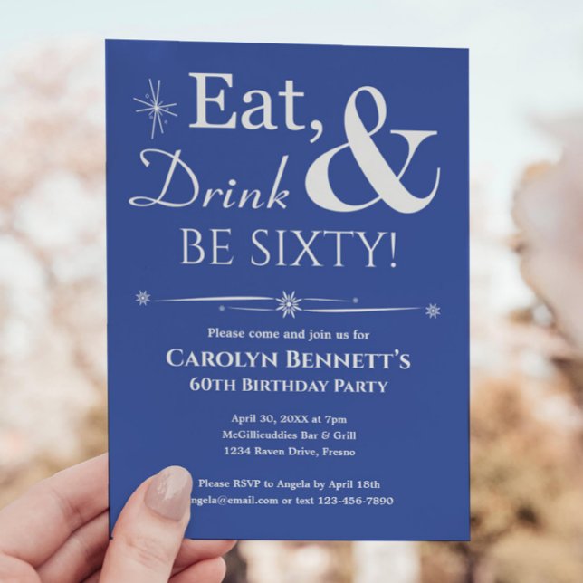 Blue Eat Drink Be Sixty 60th Birthday Midcentury Invitation (Creator Uploaded)