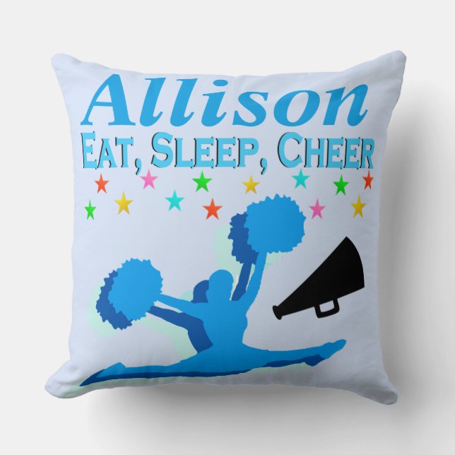 BLUE EAT, SLEEP, CHEER PERSONALIZED PILLOW (Front)