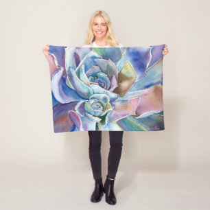 Blue Echeveria Succulent Fleece Blanket, 3 sizes Blanket