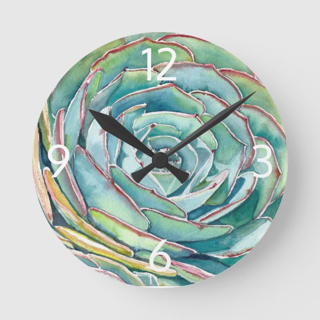 Blue Echeveria Wall Clock (Front)