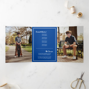 Blue Edgy Abstract Torn Photo Graduation Tri-Fold Invitation