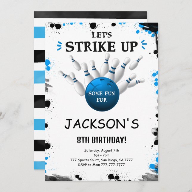 Blue Editable Bowling Invitation (Front/Back)