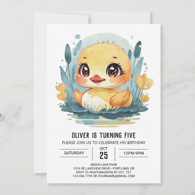 Blue Editable Duck Birthday Invitation (Front)