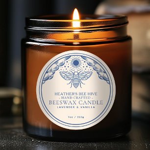 Blue Editable Witchy Tarot Honeybee Candle Label