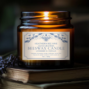Blue Editable Witchy Tarot Honeybee Candle Label