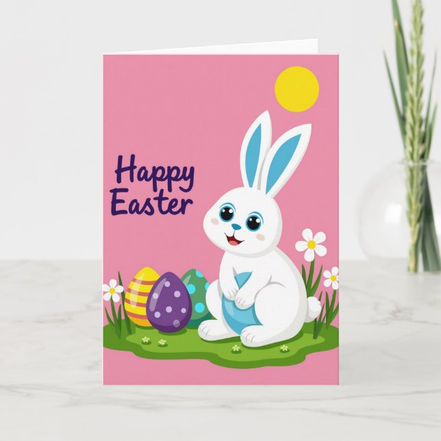 Blue Egg Bunny Pattern Holiday Card (Front)