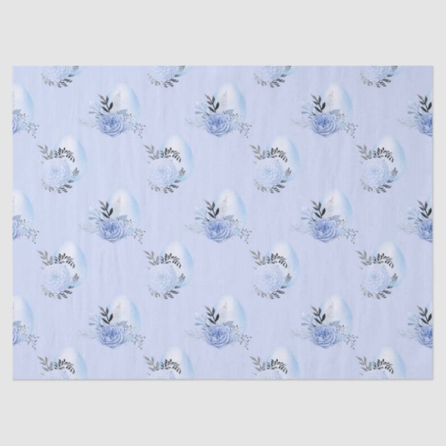 Blue Eggs and Flowers on Blue Decoupage Tissue Paper (Front)