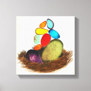 Blue Eggs In Nest Colourful Canvas Print