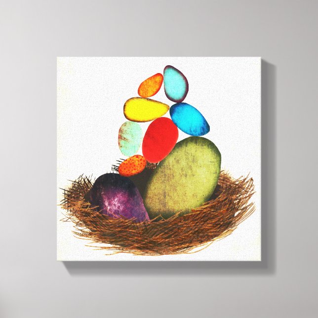 Blue Eggs In Nest Colourful Canvas Print (Front)