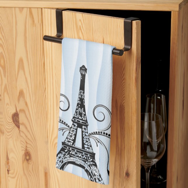 Blue Eiffel Towel Flourish Kitchen Towel (Thirds Fold)