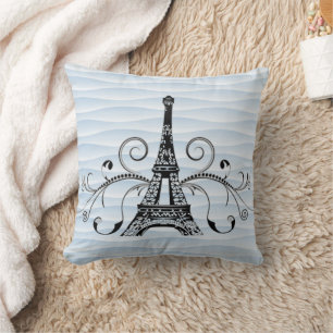 Blue Eiffel Towel Flourish Pillow