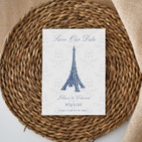 Blue Eiffel Tower Damask Save The Date