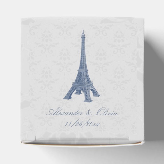 Blue Eiffel Tower Damask Wedding Favour Box (Top)