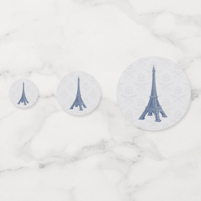 Blue Eiffel Tower Damask Wedding Table Confetti (Fronts)