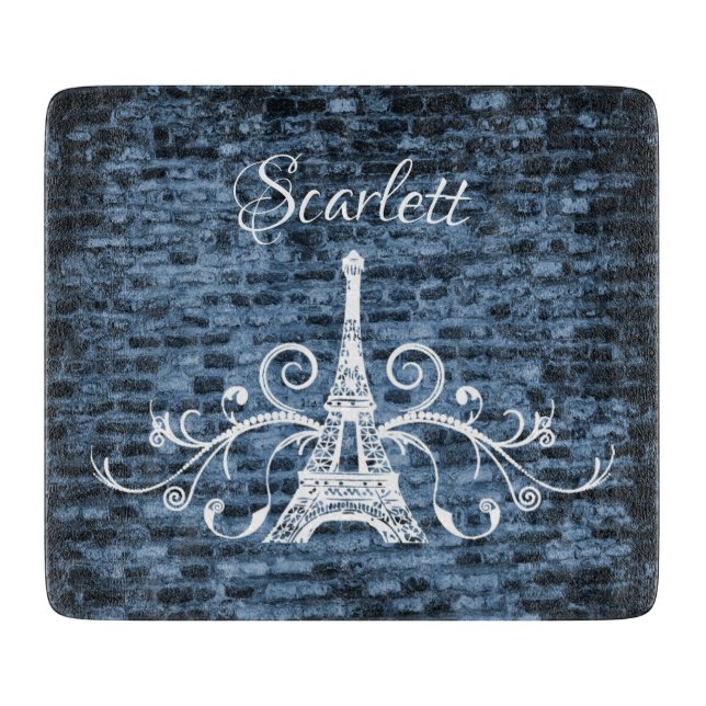 Blue Eiffel Tower Grunge Cutting Board (Front)