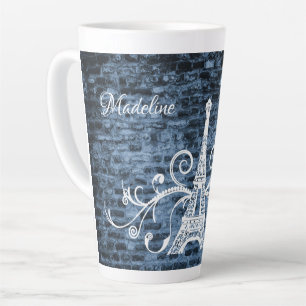 Blue Eiffel Tower Grunge Latte Mug