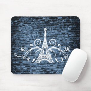 Blue Eiffel Tower Grunge Mouse Pad