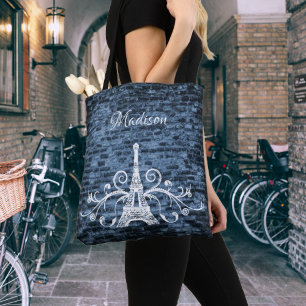 Blue Eiffel Tower Grunge Tote Bag