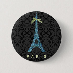 Blue Eiffel Tower in faux glitter 6 Cm Round Badge