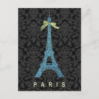 Blue Eiffel Tower in faux glitter Postcard