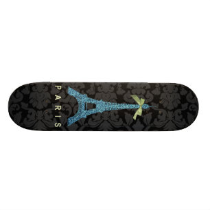 Blue Eiffel Tower in faux glitter Skateboard