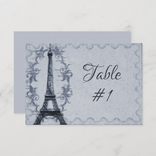 Blue Eiffel Tower Reception Table Card (Front/Back)