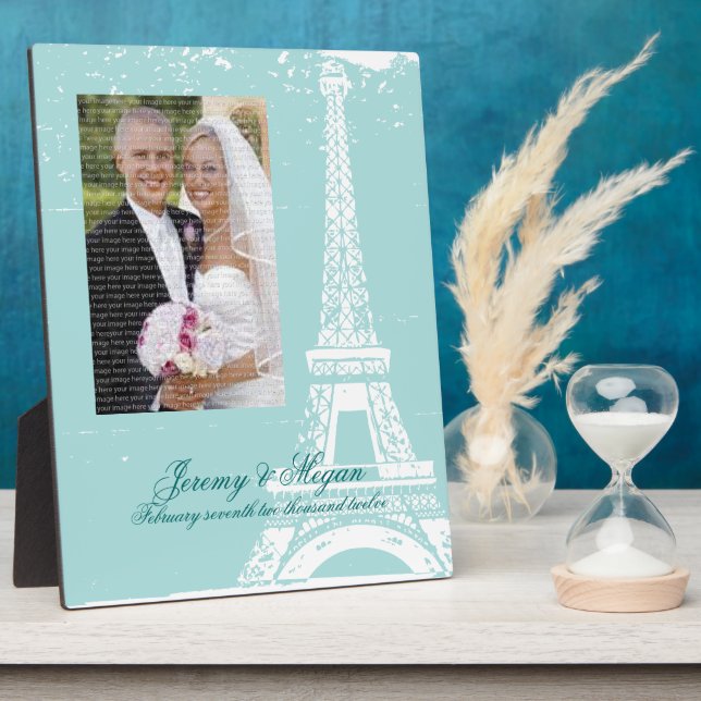 Blue Eiffel Tower Wedding Photo Plaques (Side)