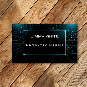 Blue Electric Circuit Design Computer Repair Business Card