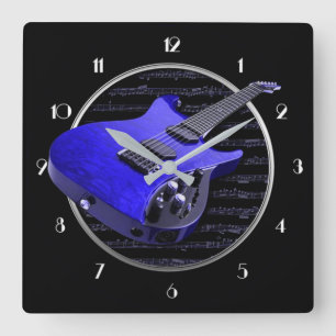 Blue Electric Guitar Square Wall Clock