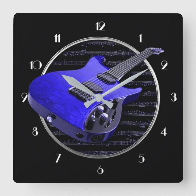 Blue Electric Guitar Square Wall Clock (Front)