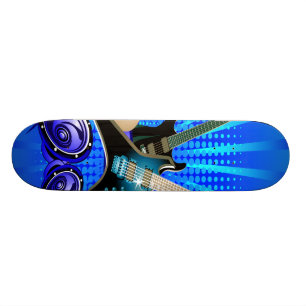Blue Electric Guitars, Drums & Speakers Skateboard