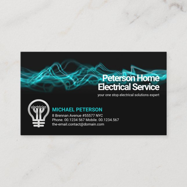 Blue Electric Lightning Electrical Engineer Business Card (Front)