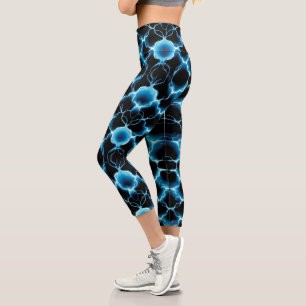Blue Electric Synapse Repeating Pattern Capri Leggings
