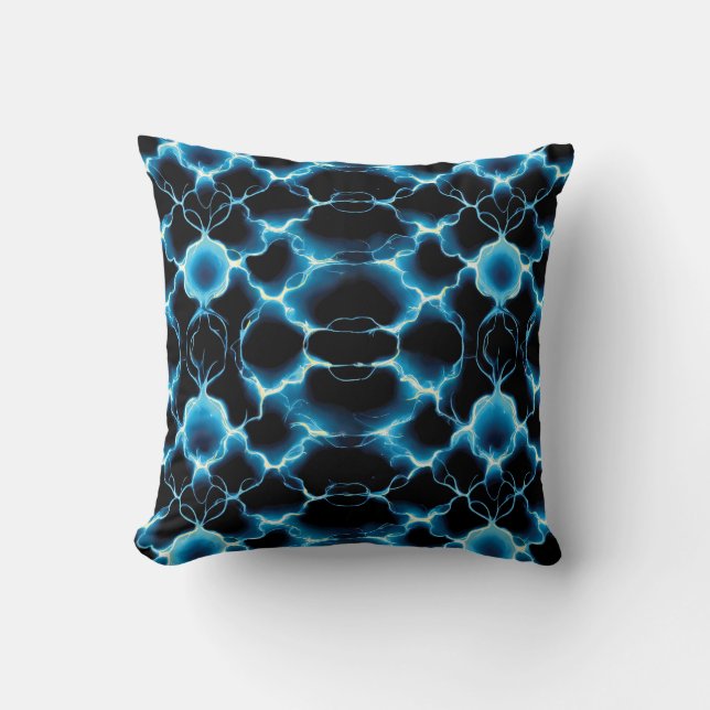 Blue Electric Synapse Repeating Pattern Cushion (Front)