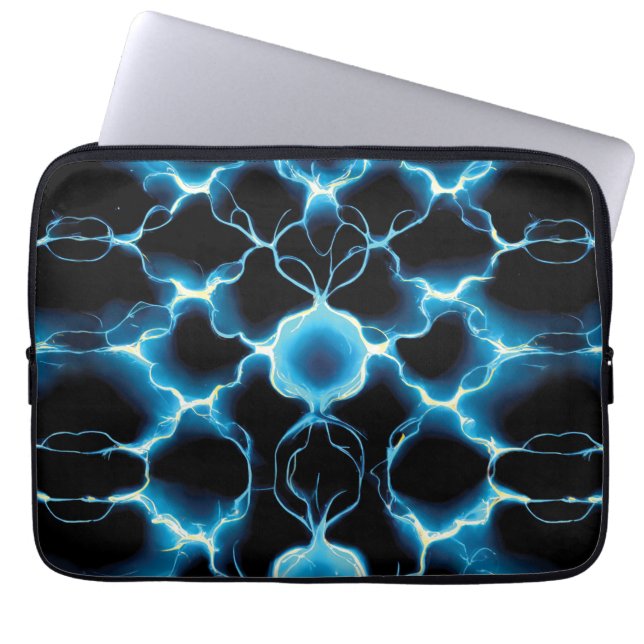 Blue Electric Synapse Repeating Pattern Laptop Sleeve (Front)