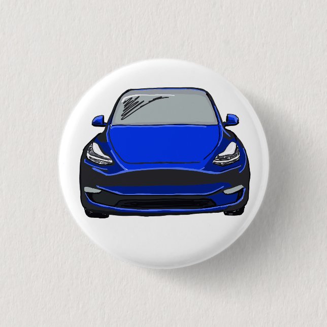 Blue Electric Vehicle SUV Car Drawing 3 Cm Round Badge (Front)