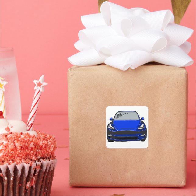 Blue Electric Vehicle SUV Car Drawing Square Sticker (Party)