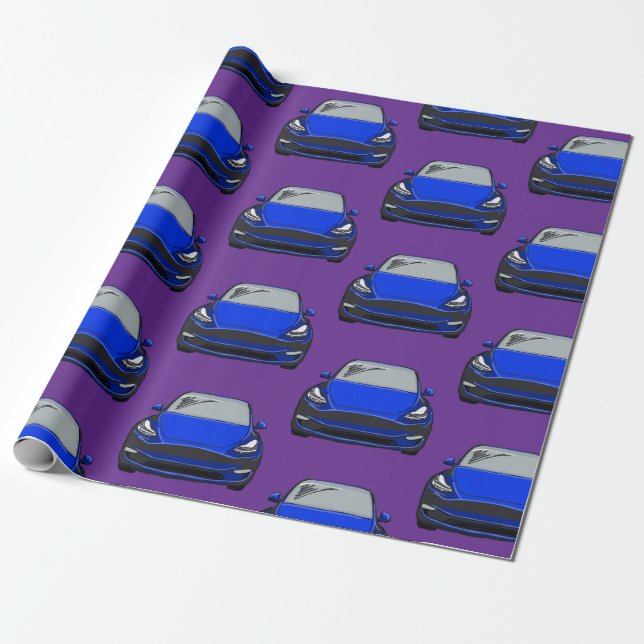 Blue Electric Vehicle SUV Car Purple Background Wrapping Paper (Unrolled)