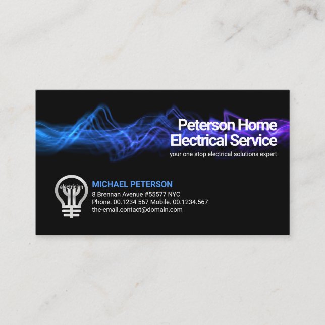 Blue Electrical Lightning Bolt Electrician Service Business Card (Front)