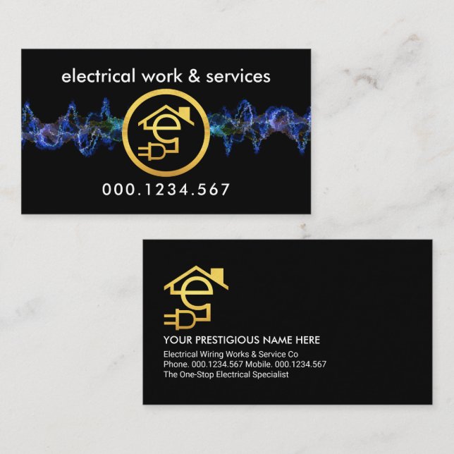 Blue Electrical Wave Charging Home Wiring Circuit Business Card (Front/Back)