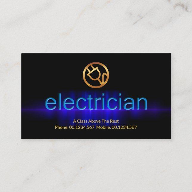 Blue Electrifying Pulse Lightning Electrician Business Card (Front)