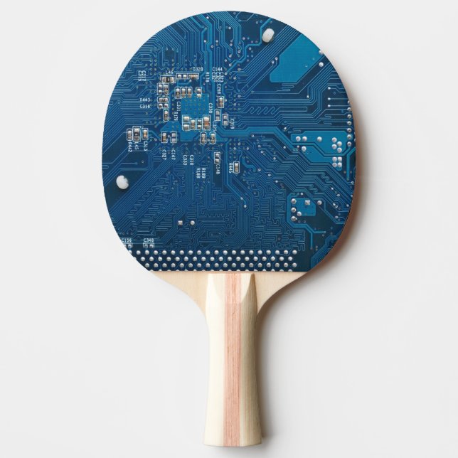 blue electronic circuit board computer pattern ping pong paddle (Front)